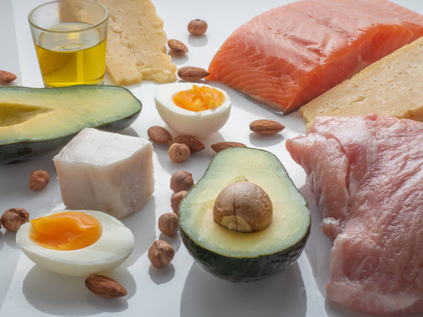 Selection of Ketogenic diet products on white background. - Φωτογραφία, εικόνα