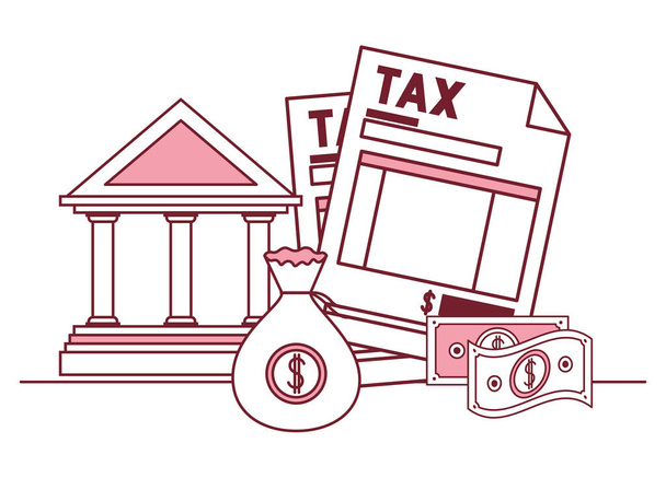 daňový doklad s bankovní budovou a penězi - Vektor, obrázek