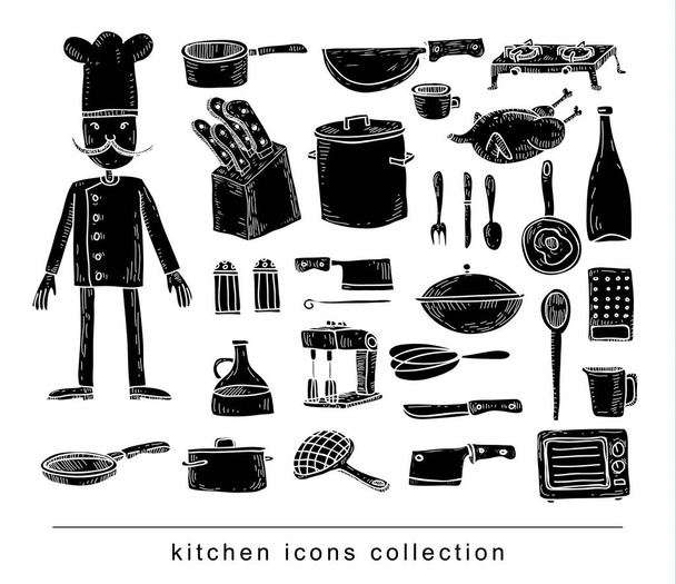 Mutfak ve pişirme elemanları - Vektör, Görsel