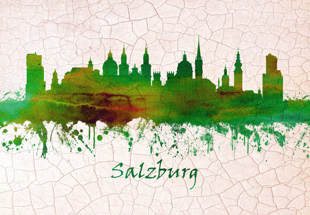 Skyline Salzburg, egy osztrák város a határon Németország, kilátással a keleti-Alpok - Fotó, kép