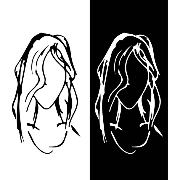 Símbolo retratando o rosto de uma menina com cabelos longos. Banner ou ícone. Ilustração
 - Foto, Imagem