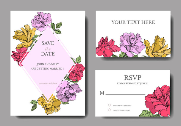 Vector Roses flowers. Engraved ink art. Wedding background cards. Elegant cards illustration graphic set. - Vector, Image