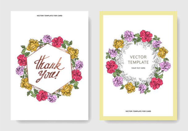 Vector Roses flowers. Engraved ink art. Wedding background cards. Elegant cards illustration graphic set. - Vecteur, image