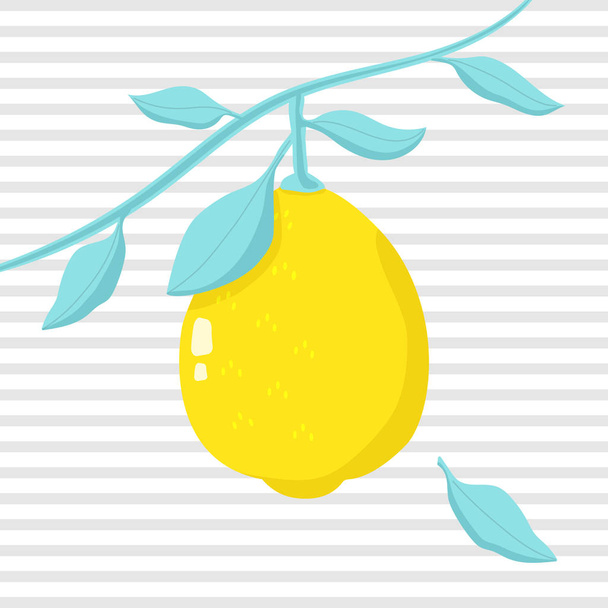 Decorative nature print with lemon, yellow and blue colors. - Διάνυσμα, εικόνα