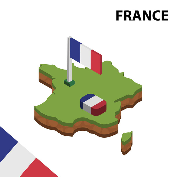 Изометрическая карта и флаг Франции. Иллюстрация трёхмерного изометрического вектора
 - Вектор,изображение
