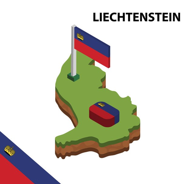 Isometrische kaart en vlag van Liechtenstein. 3D Isometrische vector illustratie - Vector, afbeelding