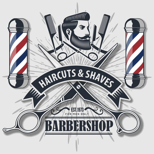 Barber shop vintage label, odznak nebo znak.  - Vektor, obrázek