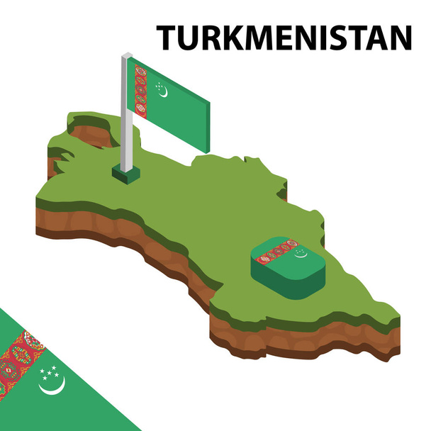 Carte isométrique et drapeau du Turkménistan. Illustration vectorielle isométrique 3D
 - Vecteur, image