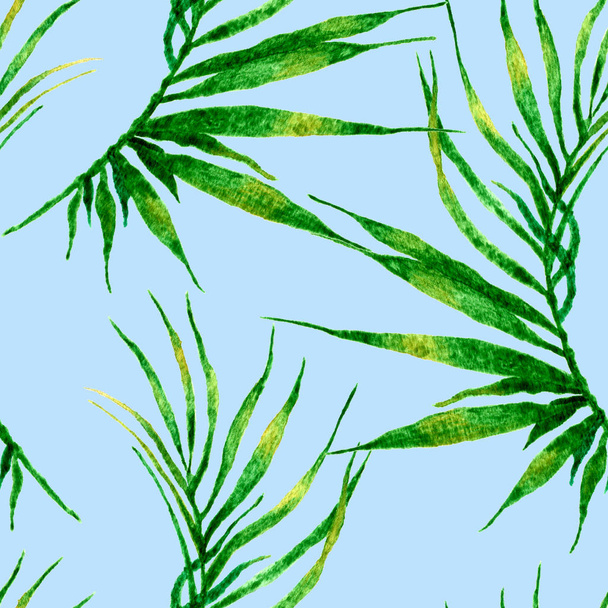 Tropical seamless pattern. Watercolor curved palm  - Fotoğraf, Görsel
