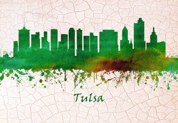 Skyline von Tulsa, Stadt am Fluss Arkansas, im US-Bundesstaat Oklahoma - Foto, Bild