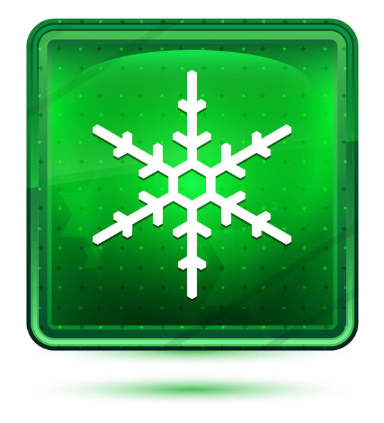Snowflake icon neon light green square button - 写真・画像