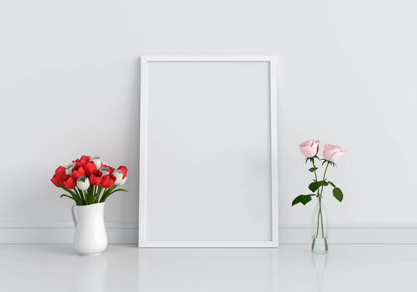 Пустая рамка для макета и цветка, 3D рендеринг
 - Фото, изображение