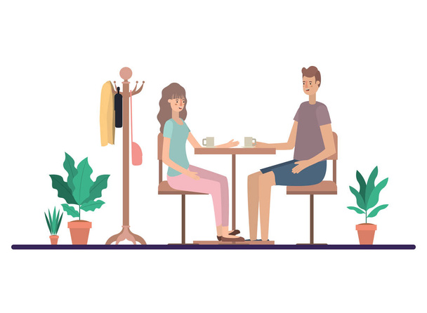 couple drinking coffee in the living room - Vector, Image