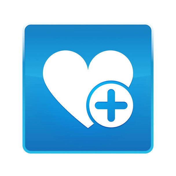 Voeg favoriete hart pictogram glanzende blauwe vierkante knop - Foto, afbeelding