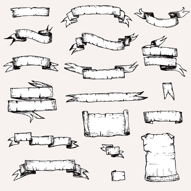 Bandeiras de fita vintage conjunto mão desenhado vetor ilustração
 - Vetor, Imagem