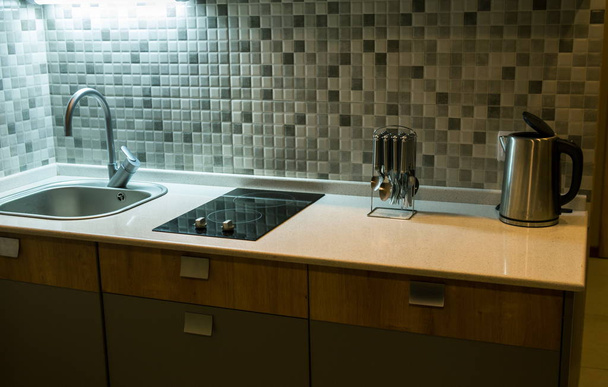 Interior of modern studio room kitchen - Фото, зображення