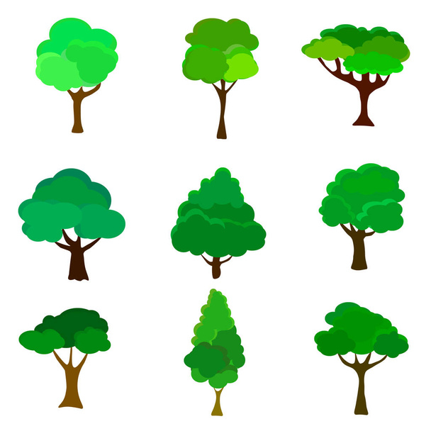 Green tree cartoon style. Nature and ecology, outdoor growing sign. Deciduous trees - Vector, Image