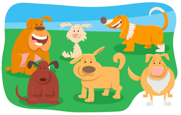 lindo perros personajes de dibujos animados grupo
 - Vector, imagen