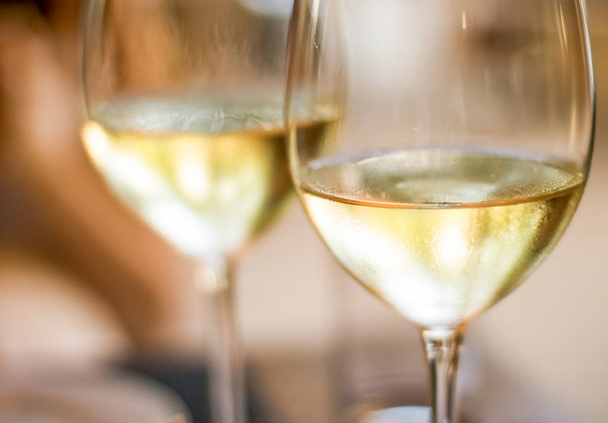 French white wine in a restaurant in Paris, travel experience - Photo, Image