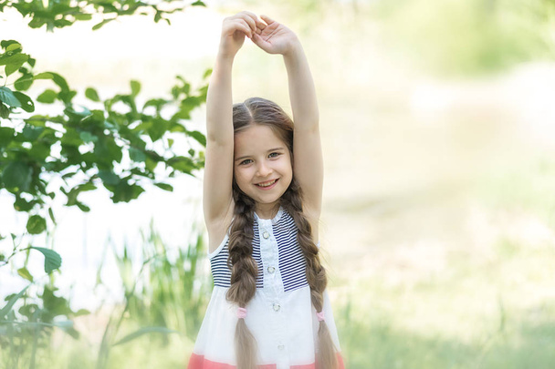Porträt eines glücklichen kleinen Mädchens auf Naturhintergrund. - Foto, Bild