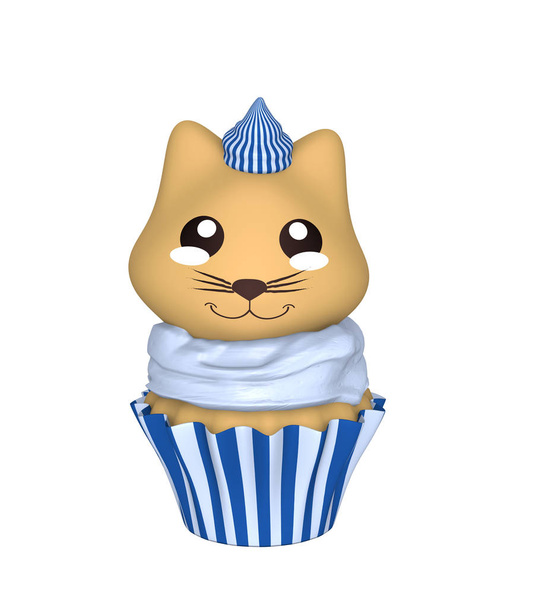 可愛いスタイルの子猫と青白のカップケーキ.  - 写真・画像