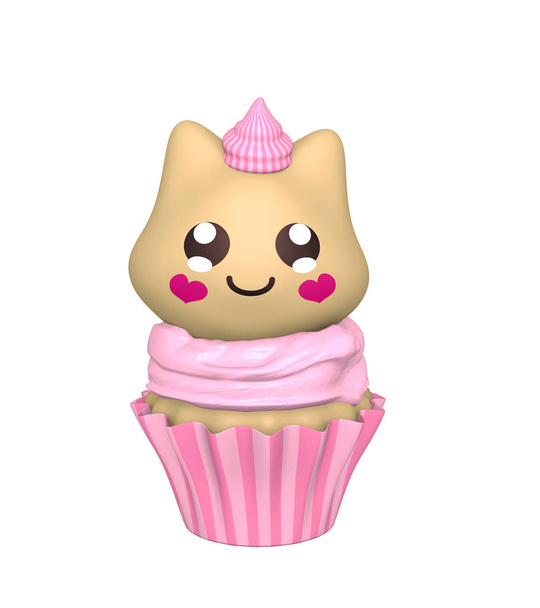 cupcake rosa con gatito en estilo kawaii
. - Foto, Imagen