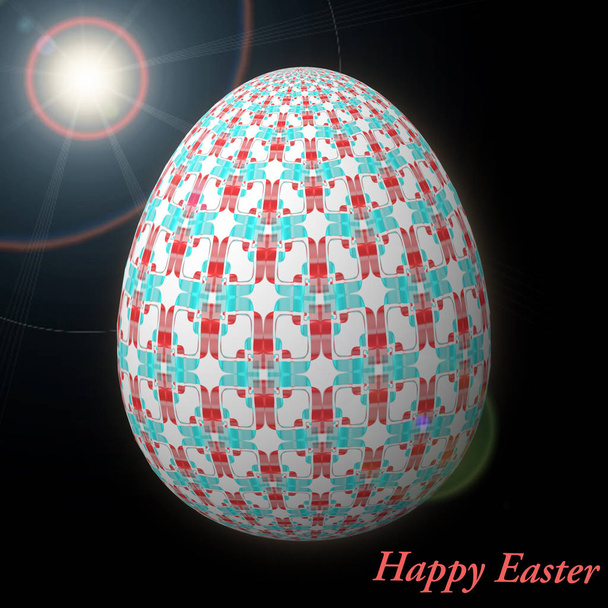 Happy Easter - Frohe Ostern, Artfully designed, abstract and colorful easter egg, 3D illustration on background with bokeh and light leaks - Φωτογραφία, εικόνα