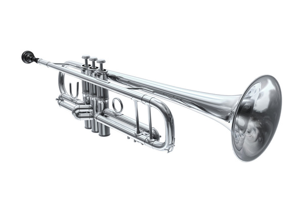 Silver trumpet, perspective view. - Photo, Image