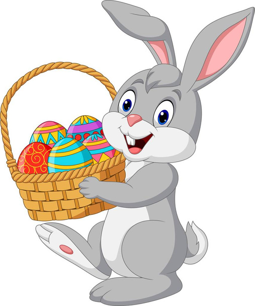 Ilustração vetorial de coelho dos desenhos animados segurando uma cesta de Páscoa
 - Vetor, Imagem