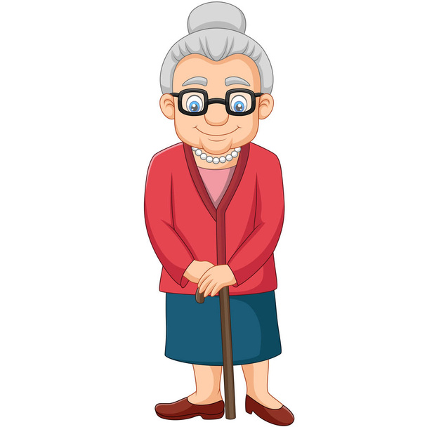 Vektor-Illustration von Cartoon alte Frau mit einem Stock - Vektor, Bild