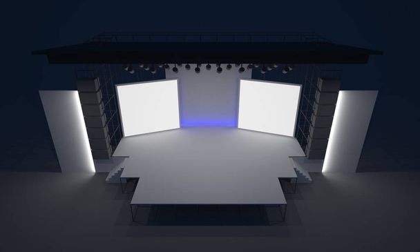 3D escenario concierto evento led tv luz noche puesta en escena al aire libre renderizar ilustración
 - Foto, imagen