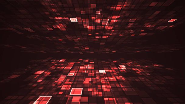 Luz roja abstracta parpadeo rectángulo cuadrícula perspectiva ilustración gráfica fondo. Concepto futurista de tecnología digital
. - Foto, Imagen