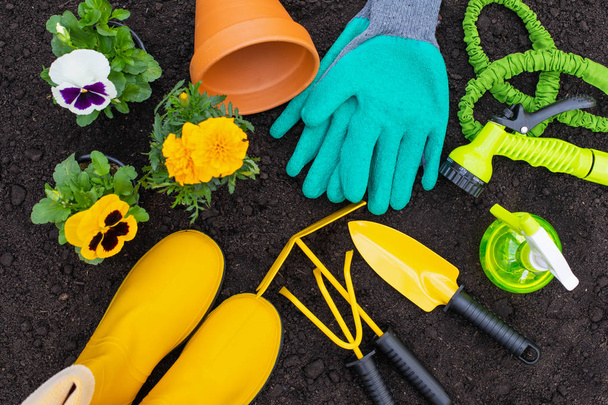 Gardening tools - top view - Zdjęcie, obraz