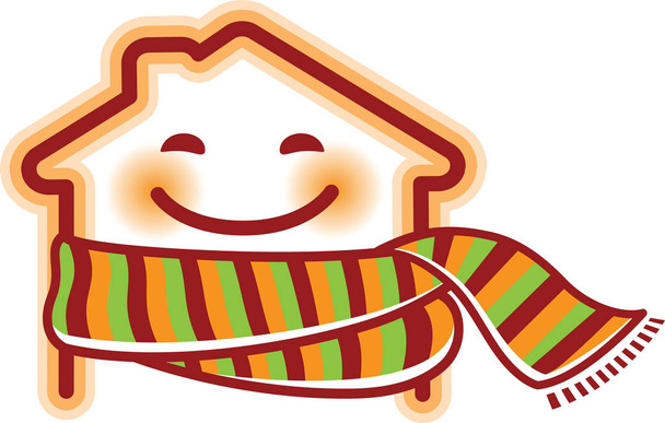 Счастливый мультяшный дом завернутый в полосатый шарф
. - Вектор,изображение
