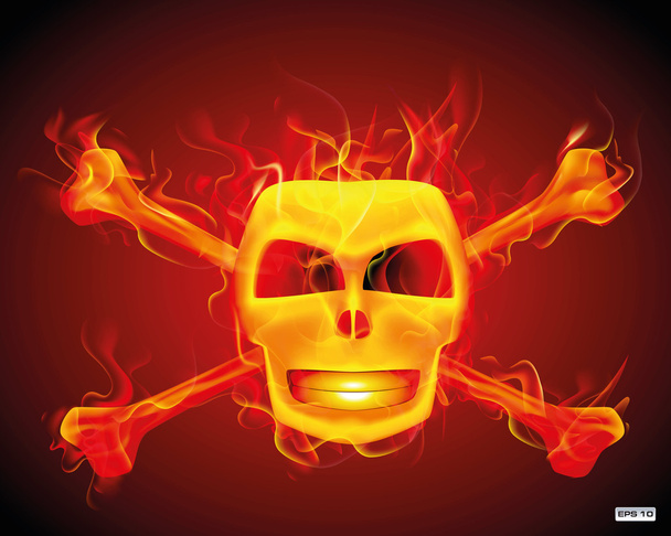 Абстрактный дизайн черепа с X-скрещенными костями в огне, как бэкграунд
 - Вектор,изображение