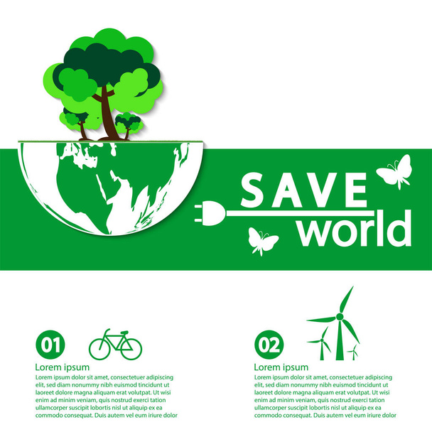 wereld met eco-vriendelijke concept ideeën, infographic sjabloon, vector illustratie - Vector, afbeelding