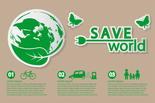 Welt mit umweltfreundlichen Konzeptideen, Infografik-Vorlage, Vektorillustration - Vektor, Bild
