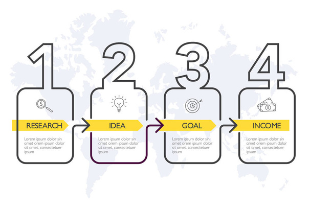 Vier stappen infographics-bedrijf mijlpalen - Vector, afbeelding