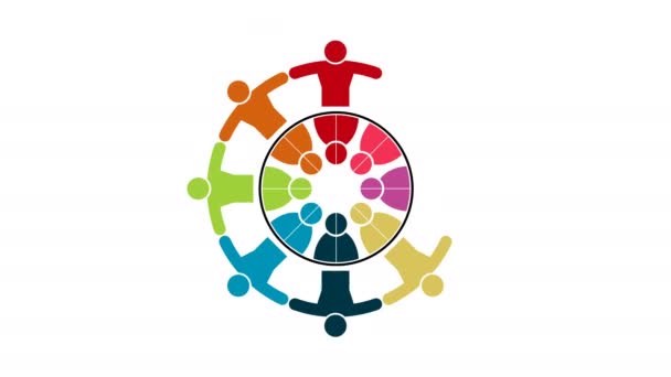 Logo osób. Grupuj symbol pracy zespołowej ośmiu osób w kole. grafika ruchowa w rozdzielczości 4K - Materiał filmowy, wideo