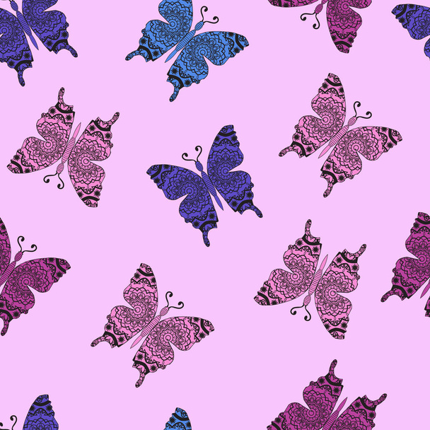 Vector pattern with ornamental butterflies.  - Vecteur, image