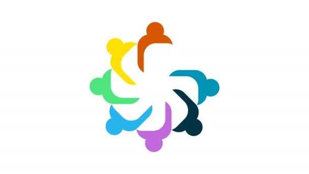 Mensen logo. Groep teamwork symbool van acht personen in een cirkel. 4k resolutie motion graphic - Video