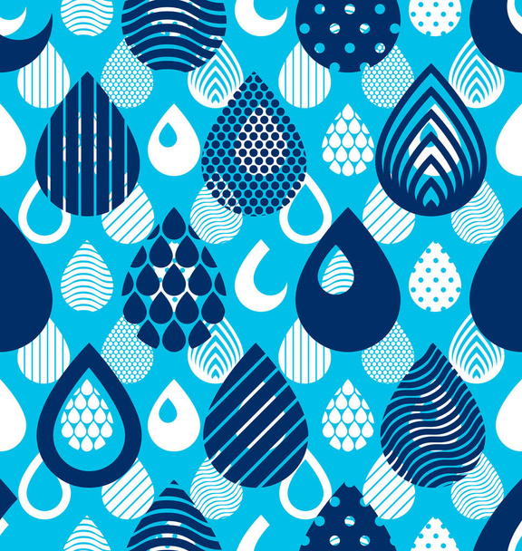 Rain drops falling seamless pattern, vector blue colored repeat endless background. Dripping trendy illustration. - Vetor, Imagem