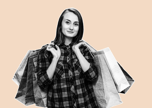 shoping çanta olan kadın - Fotoğraf, Görsel