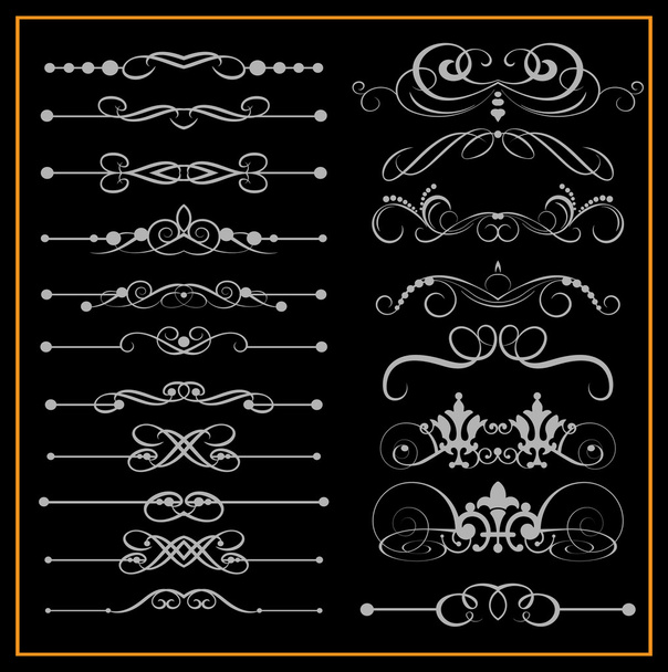 Victoriaanse rollen en kroon. decoratieve elementen op een zwarte achtergrond - Vector, afbeelding