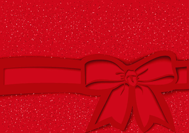 Red Festive Glittering Background with Bow and Ribbon in Cutout Style - Colored Illustration, Vector Graphic - Vektor, Bild