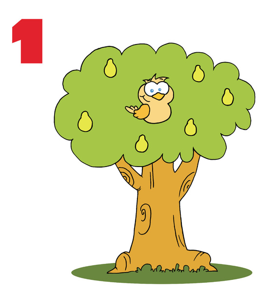 Número uno por una perdiz en un árbol de pera
 - Foto, imagen