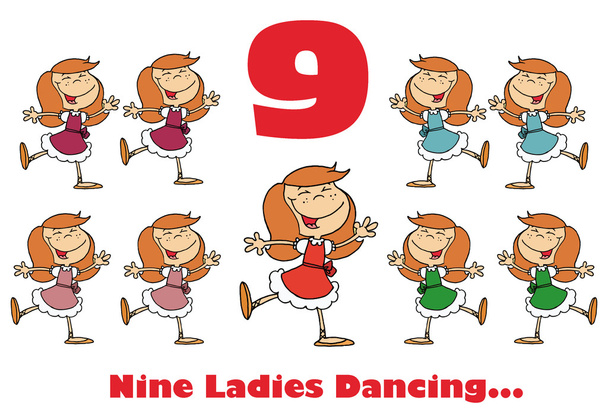 Número nove e texto sobre nove senhoras dançando
 - Foto, Imagem