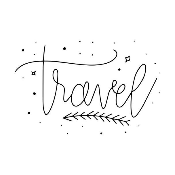 Hand drawn Travel, Camping and Adventure phrase. Travel, Camping and adventure hand sketched typography design. Handwritten lettering. - Vetor, Imagem