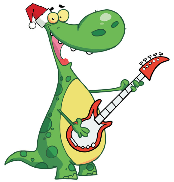 Dinosaurio toca la guitarra con sombrero de santa
 - Foto, imagen