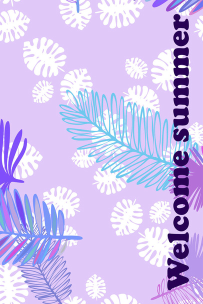 Leaves of tropical plants. Color summer postcard, summer vacation. Vector background. - Wektor, obraz